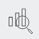 A bar chart with a magnifying glass icon